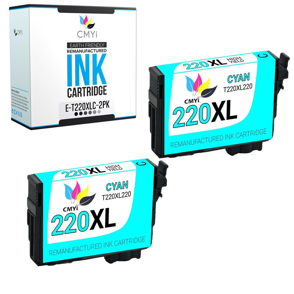 2X CMYi Replacement 220XL Cyan Ink Cartridges Fits Epson Workforce WF-2630 2750