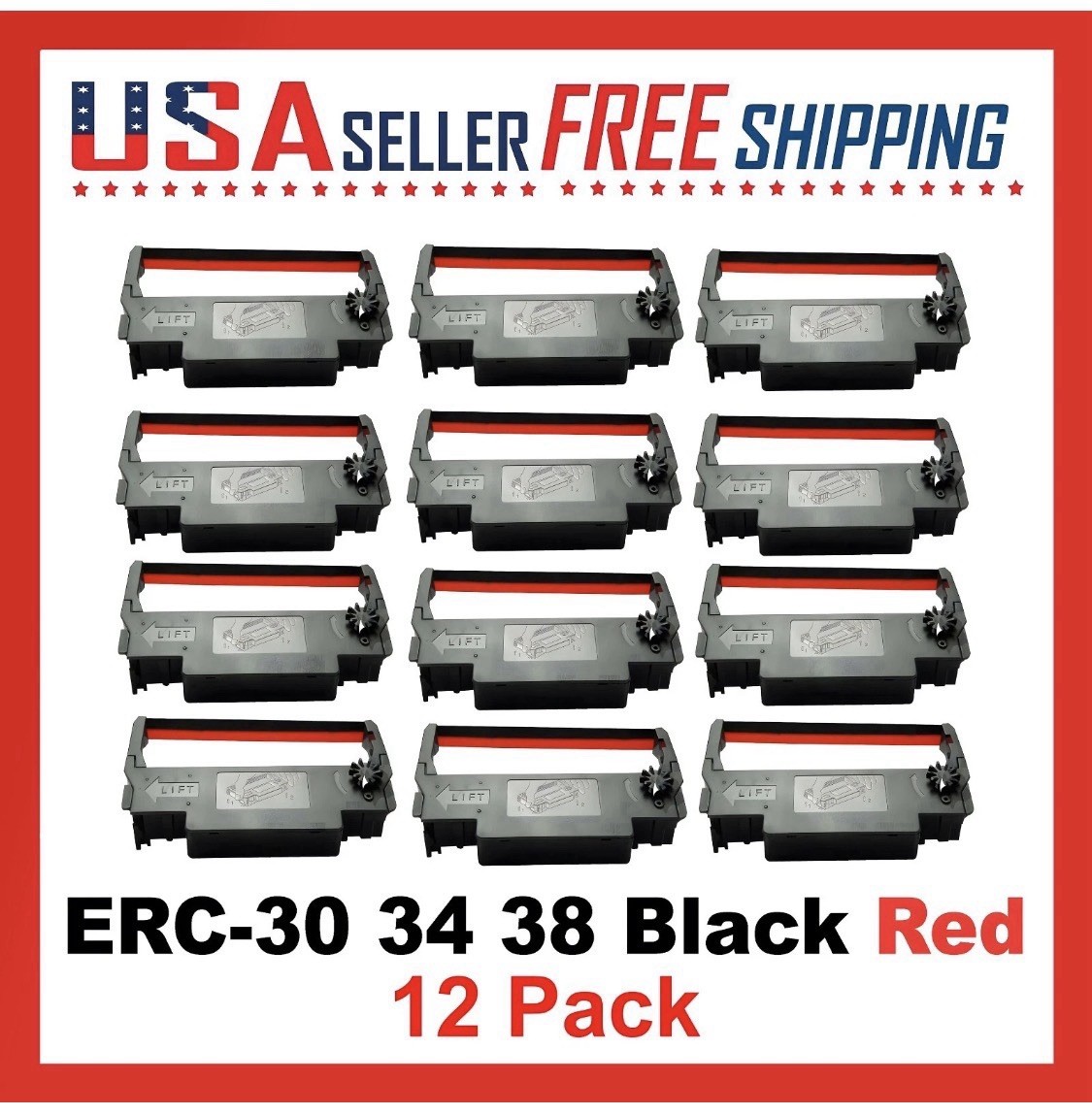ERC-30 x 12 Pack Ribbon Black Red Ink Epson SNBC Kitchen Printer ERC30/34/38