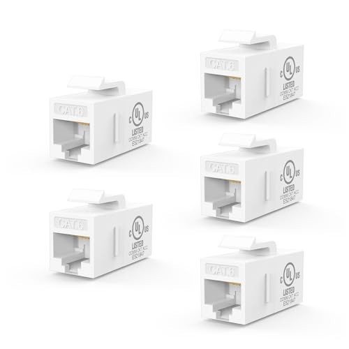 5 Pack CAT6 Keystone Coupler PoE UL Listed Ethernet Network Jack White