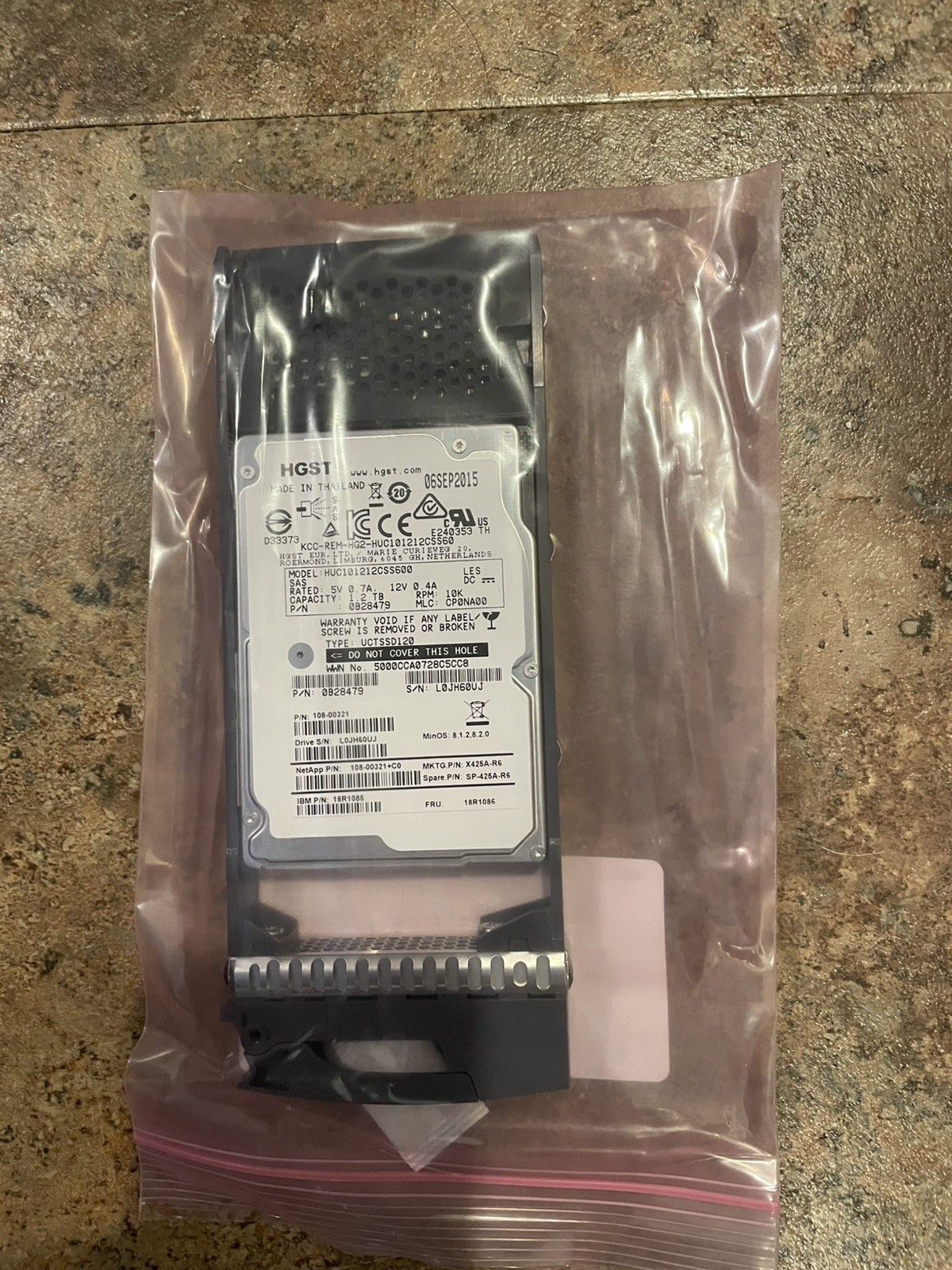 HGST HUC101212CSS600 1.2TB 2.5" 6Gb/s 64MB 10K RPM SAS HDD With Caddy NetApp OEM