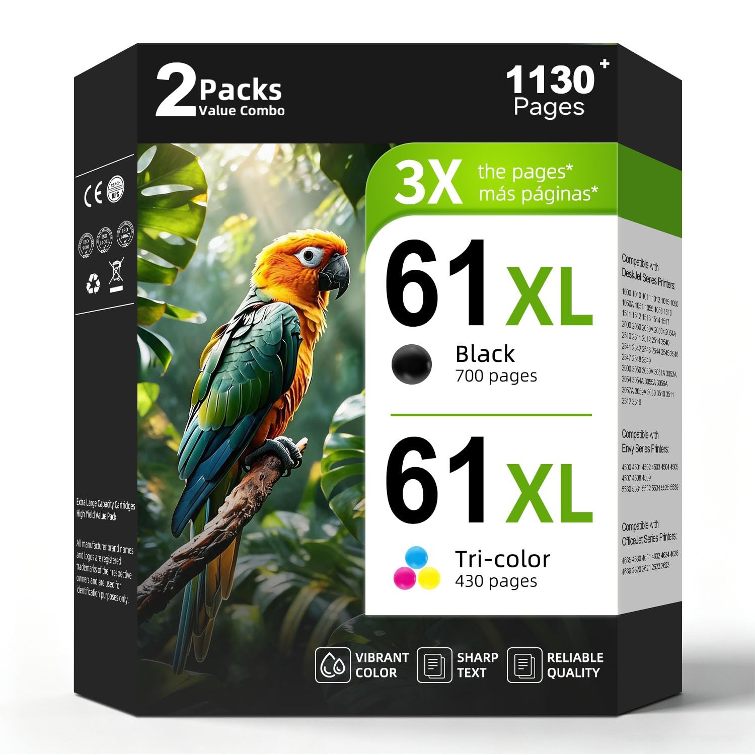 61XL 61 Ink Cartridge Combo Pack Black Color Replacement for HP Ink HP61 XL