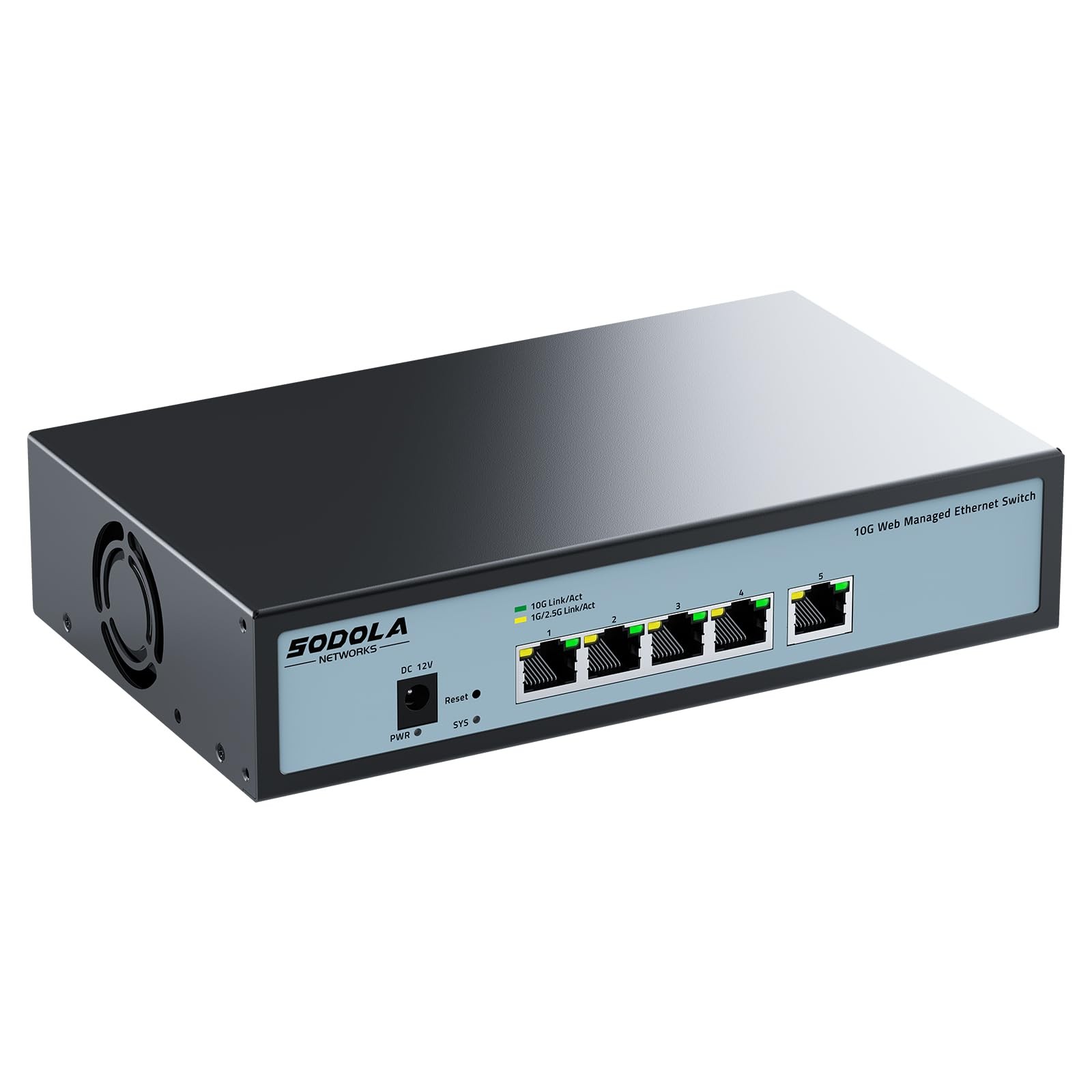 SODOLA 5 Port 10G Easy Web Managed Switch,5X 10GBase-T Ports- Link Black