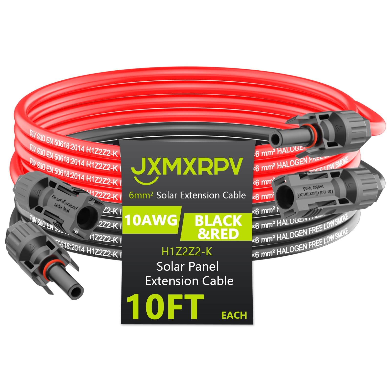 Solar Cable Extension 10Ft 10AWG, Solar Wire with Tool-Free Solar Connectors,...