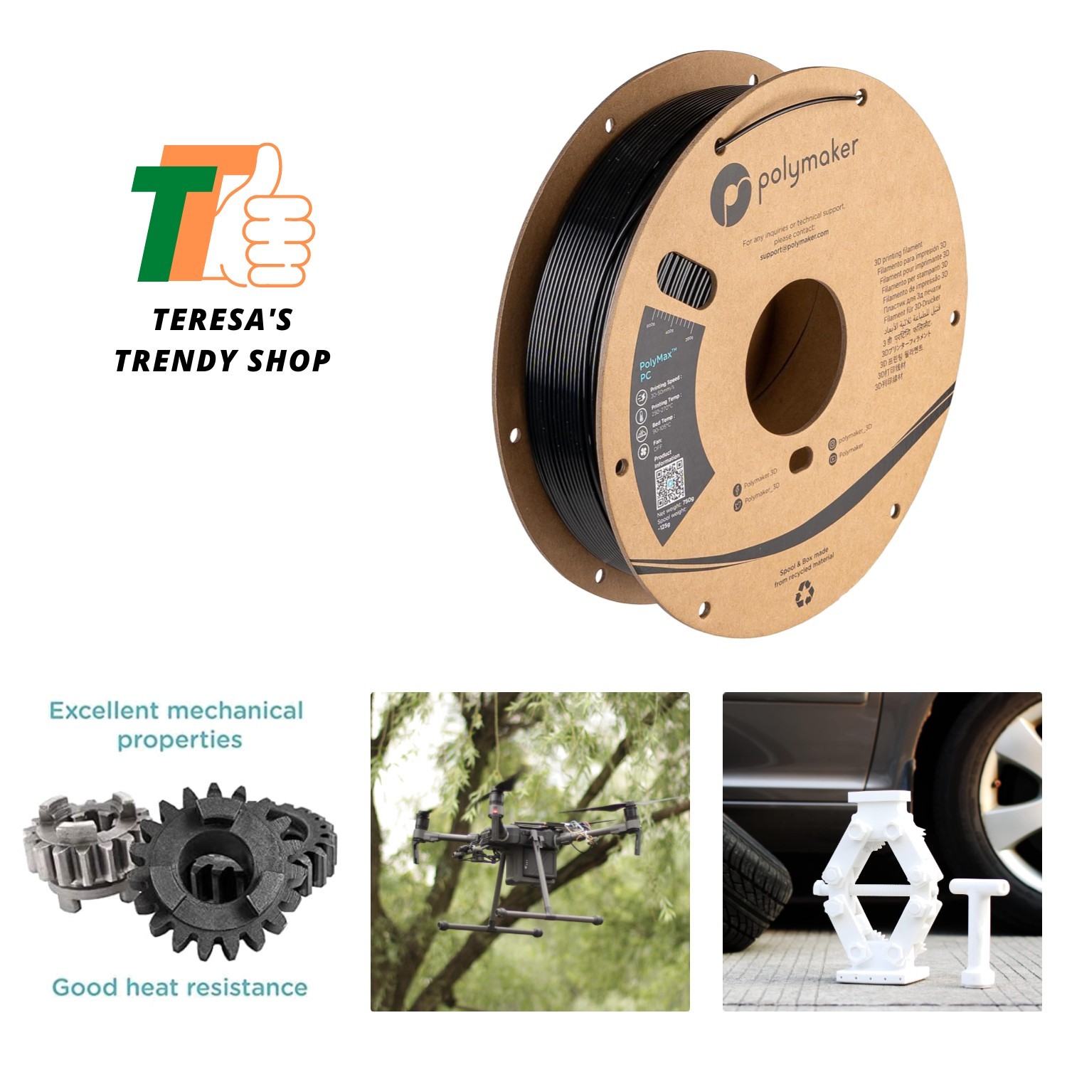 Polymax Tough PC Filament 1.75mm Black - Exceptional Strength & Heat Resistance