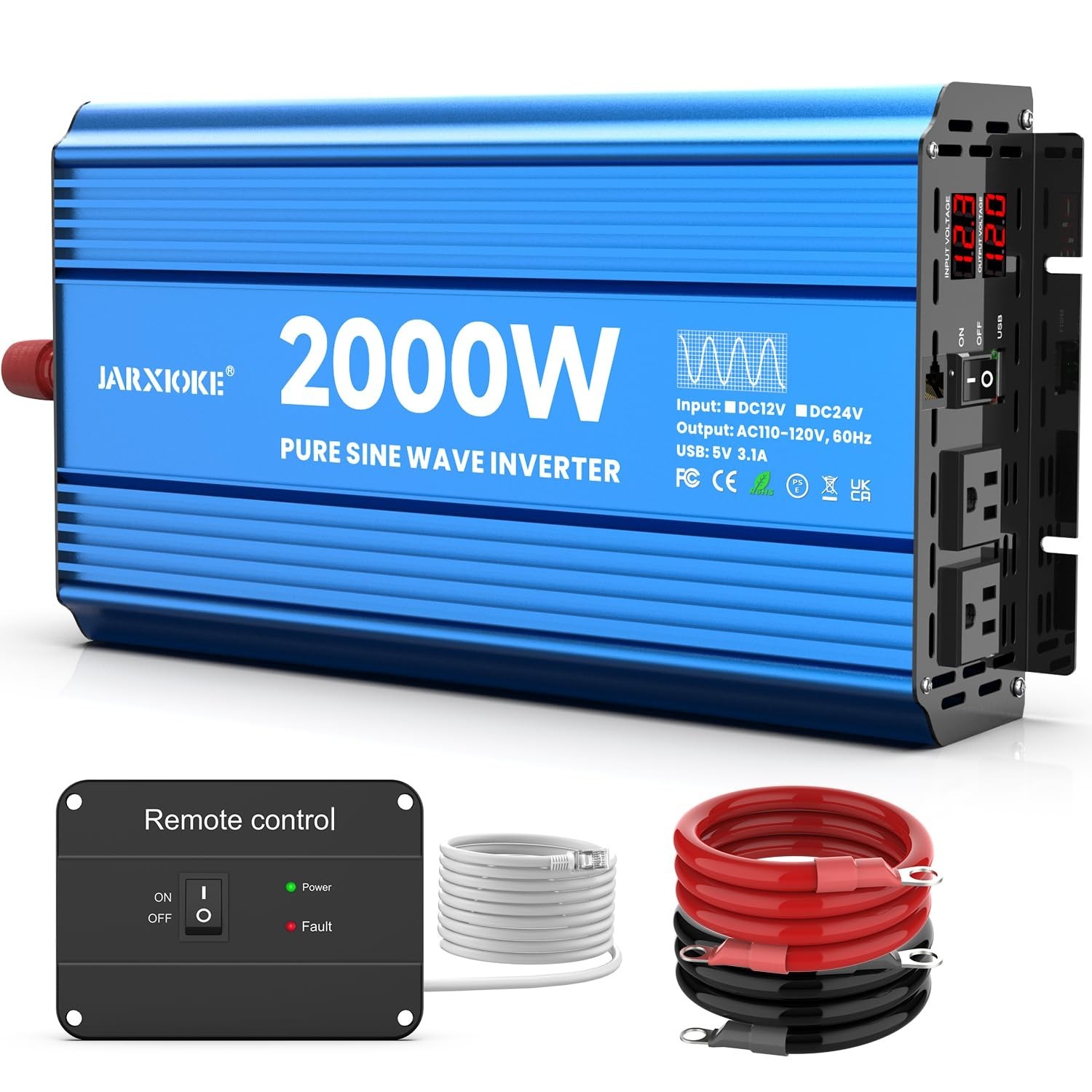 2000 Watt Pure Sine Wave Power Inverter, 12V DC to 110 Vdc to 120 Vdc, for Ho...