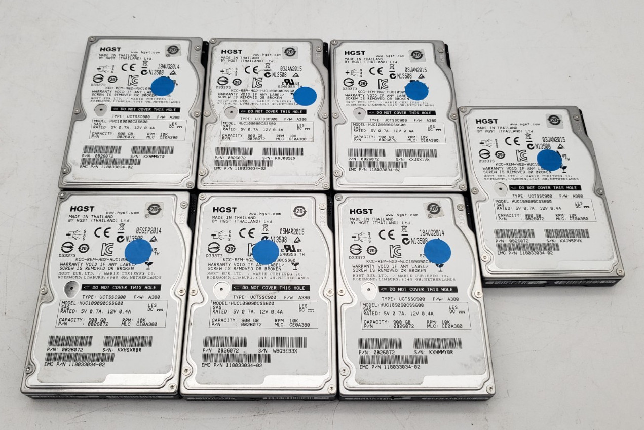 LOT OF 7 | HGST 900GB 2.5" 10,000 RPM SAS 2 HDDs