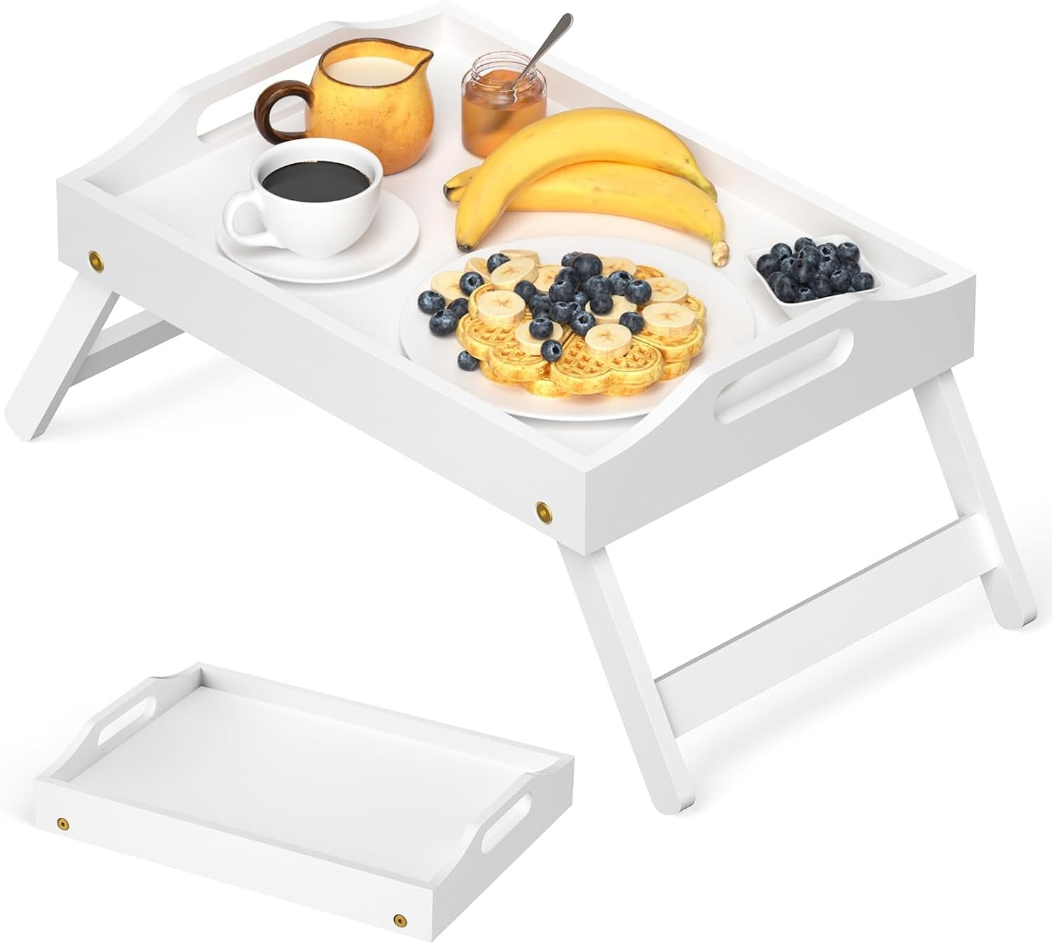 Breakfast Bed Tray for Eating - Foldable Food Laptop Table - Portable White