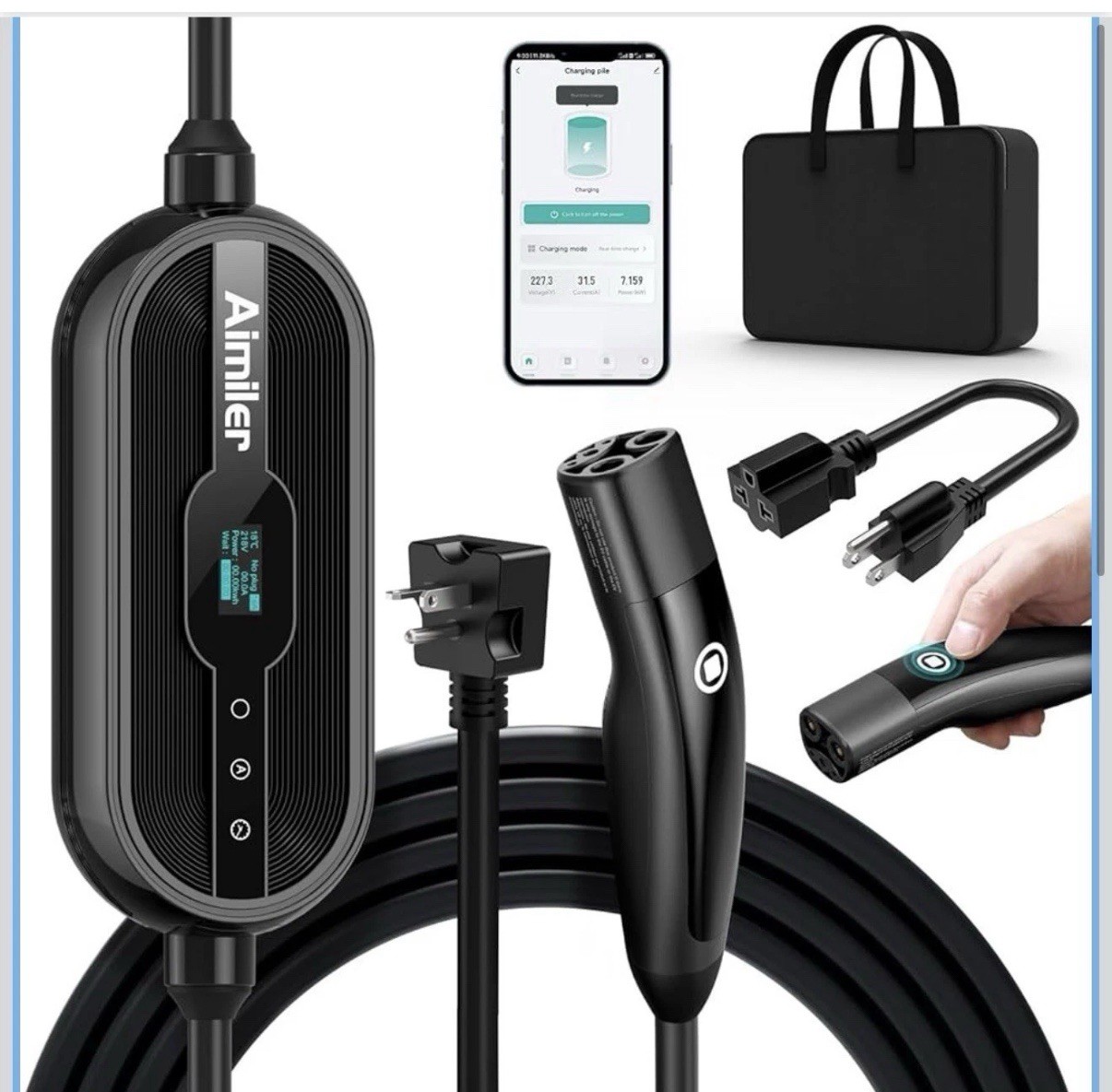 AIMILER Level 1/2 Tesla Charger (WIFI APP/Plug-Play), 16A, 25ft Cable 240V NEMA