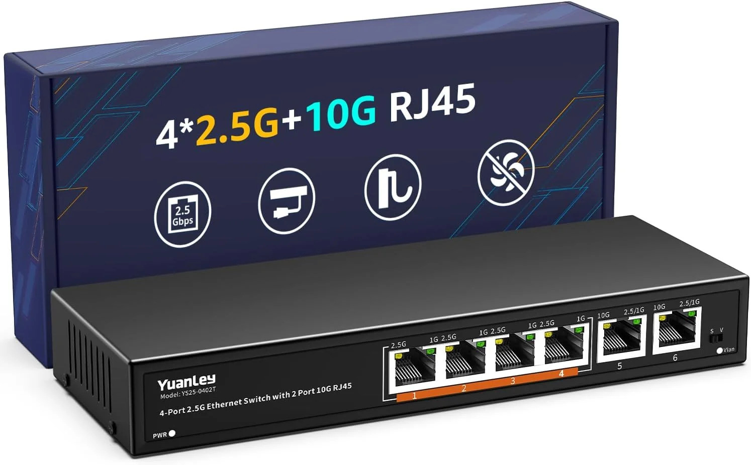 6-Port 10Gb Ethernet Network Switch Unmanaged with 4 x 2.5G Network Ports
