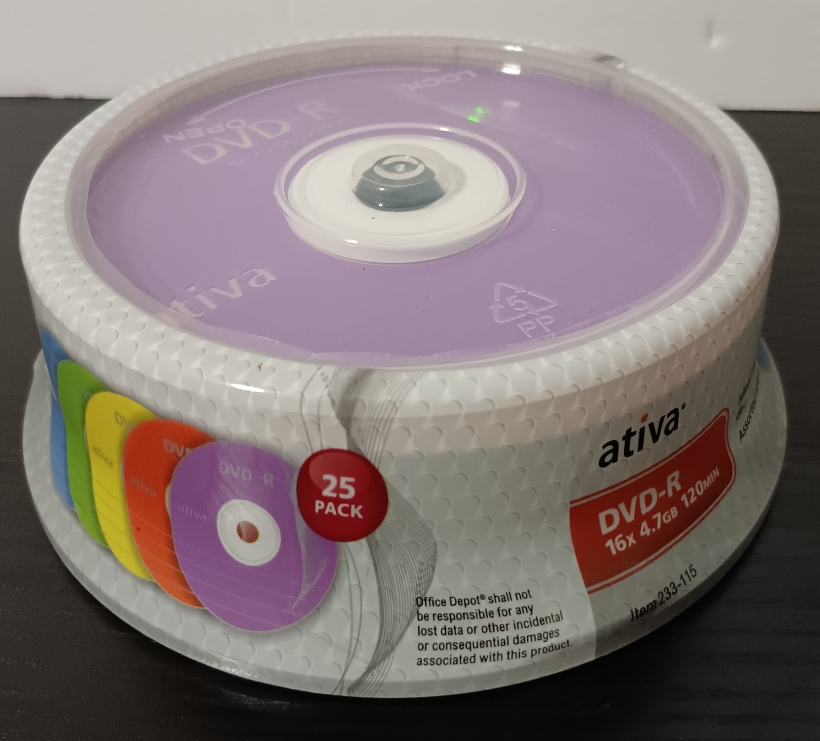 Ativa 25-Pack Blank DVD-R Recordable Discs 16x Speed 4.7GB 120 Min New