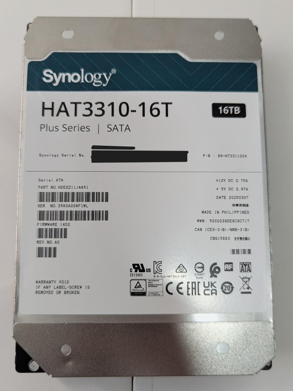 Synology Hard Drives HAT3310-16T 16TB 7200 RPM 512MB Cache FOR PARTS