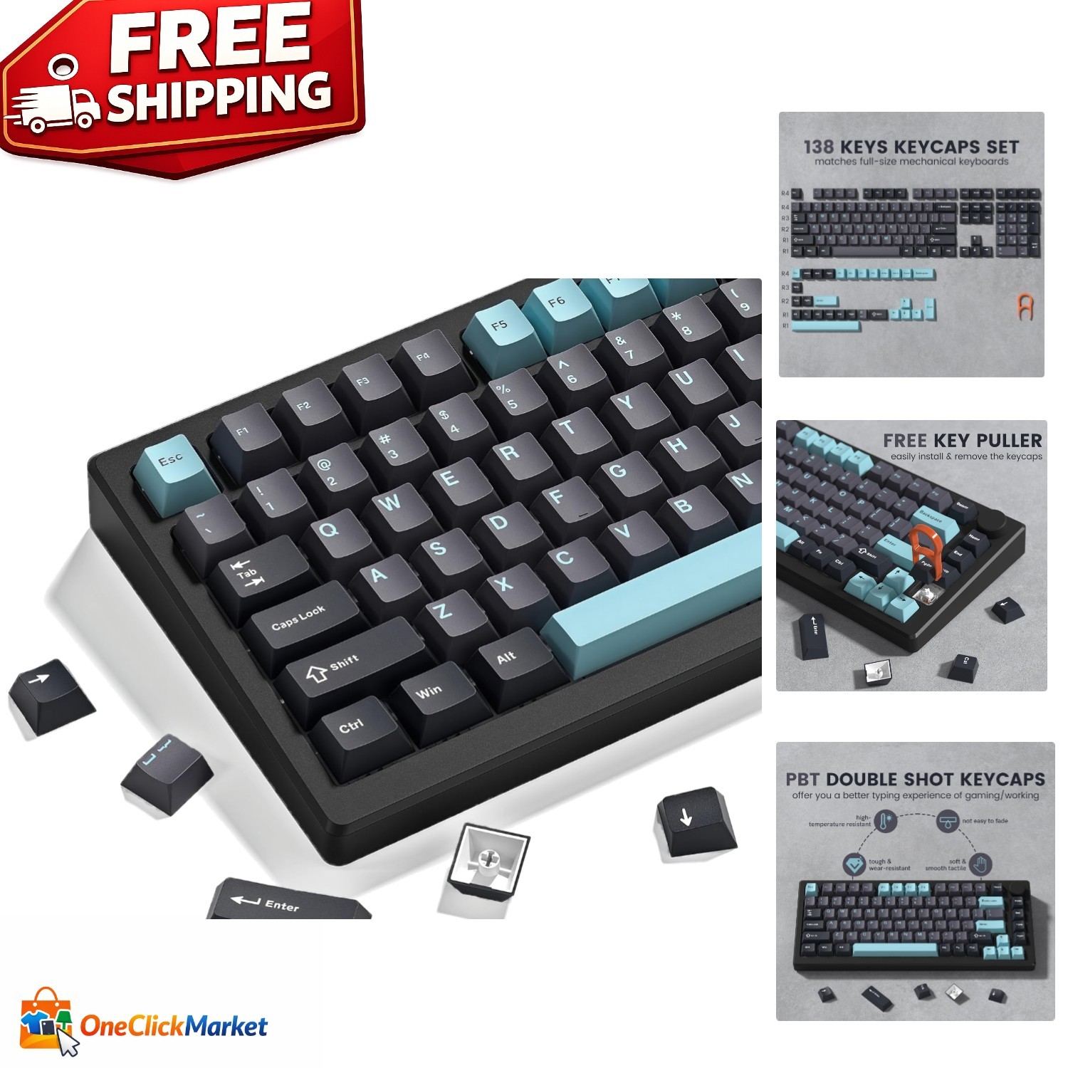 Stylish 138-Key Double Shot PBT Keycap Set for 60% to 100% Mechanical Keyboards