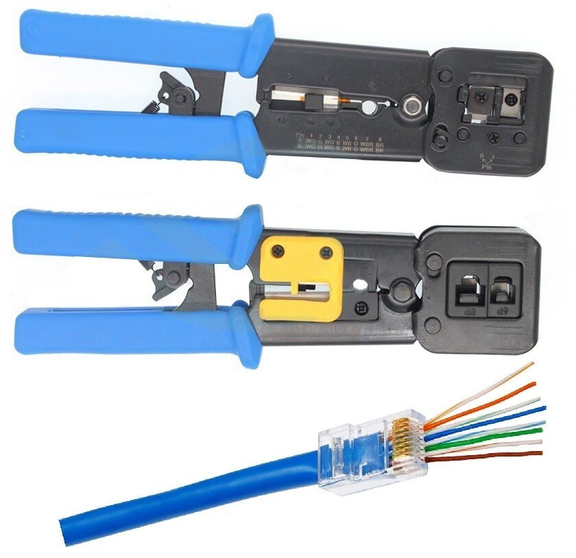RJ11 RJ12 Pass Through RJ45 Network Cable Cutter Crimp Tool All-in-One Crimper