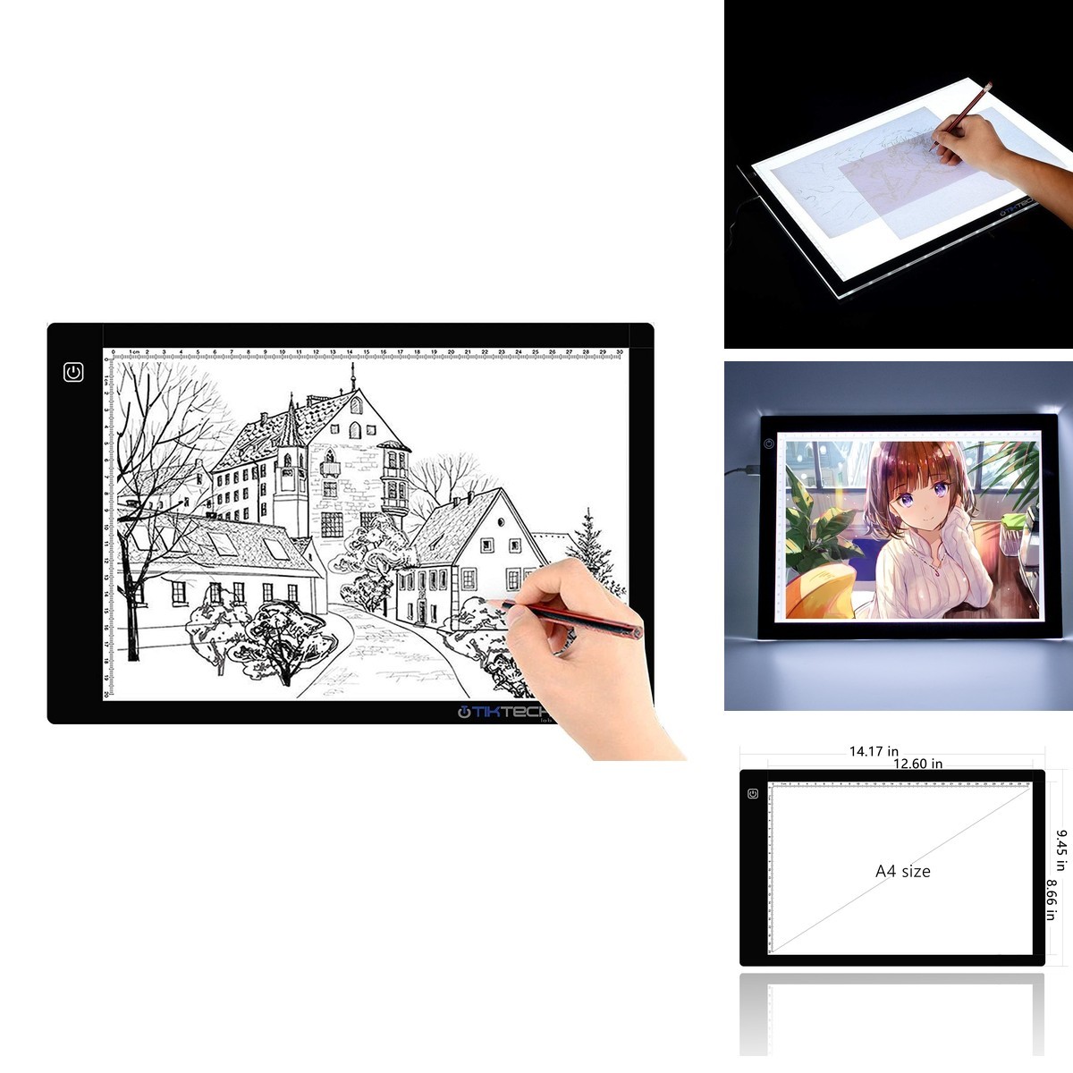 A4 Ultra-Thin Portable LED Tracing Light Box Dimmable - Black