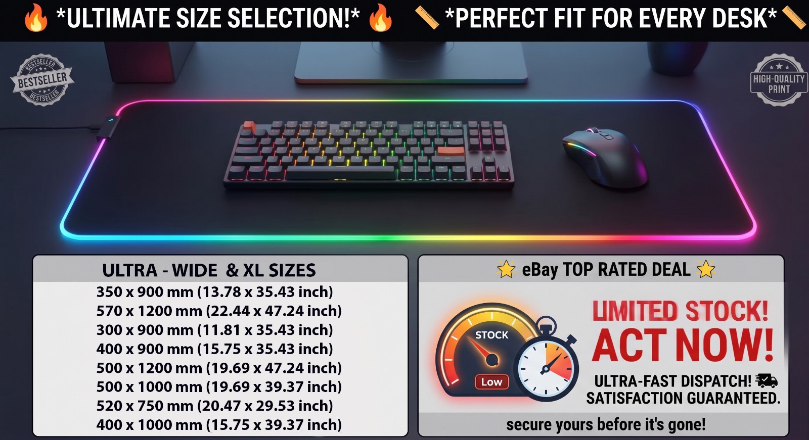 Custom Mouse Pad RGB Personalized Your Photo Logo Gaming Desk Mat Ultra Wide XXL