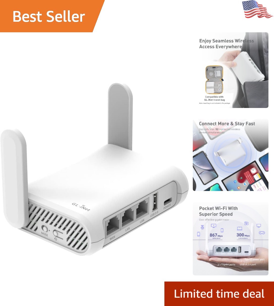 Compact GL-Opal AC1200 Router with OpenVPN – Ideal for Business & Gaming