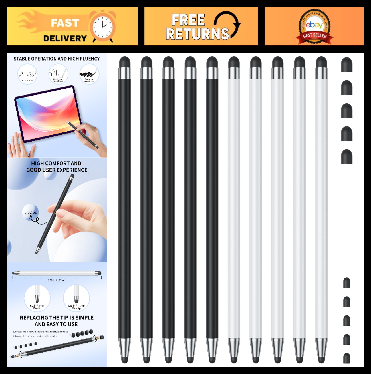 10 Pcs Stylus Pens for Touchscreens, High Precision & Sensitivity for iPad/iPhon