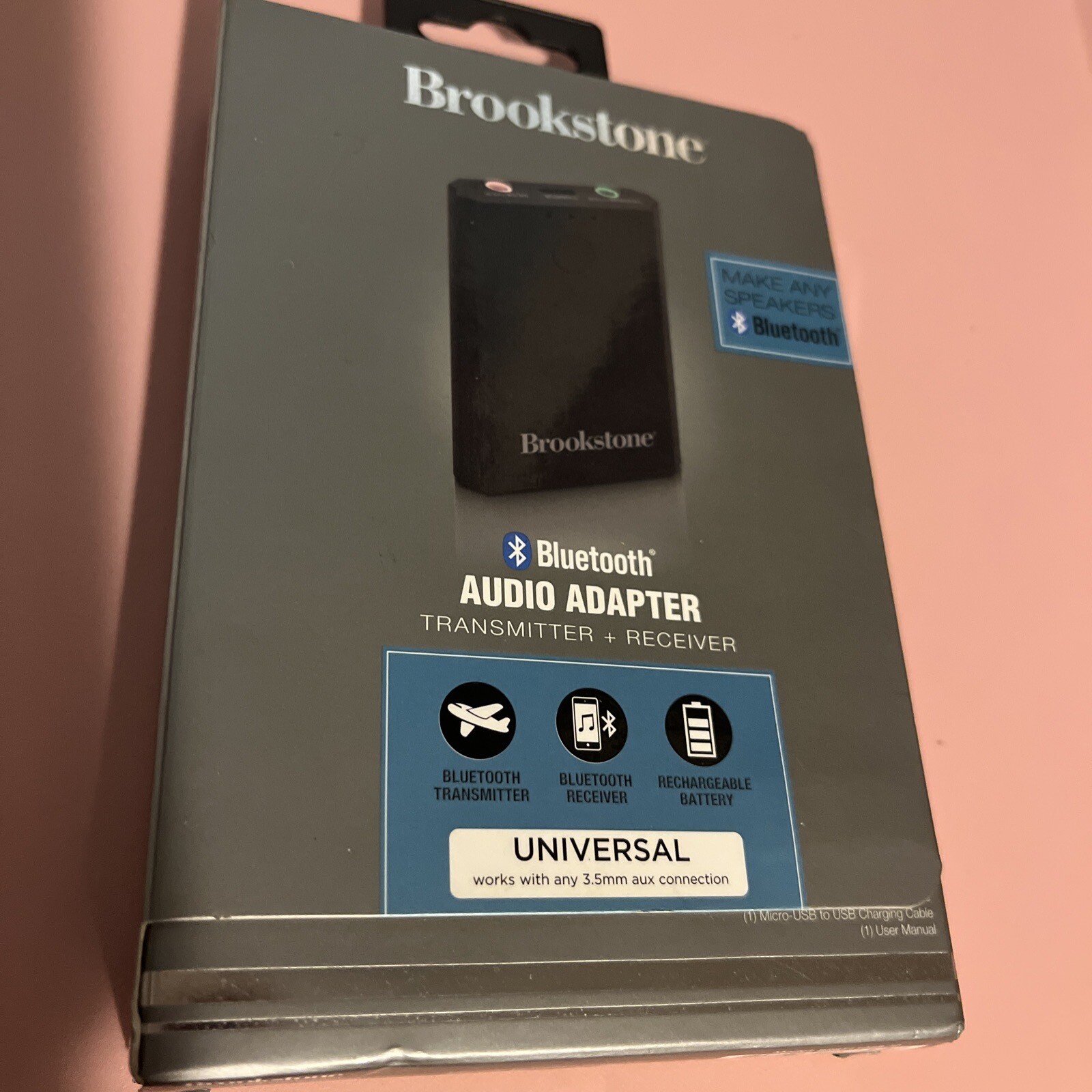 Brookstone Bluetooth Audio Adapter Transmitter & Receiver UNIVERSAL NEW 3.5mm