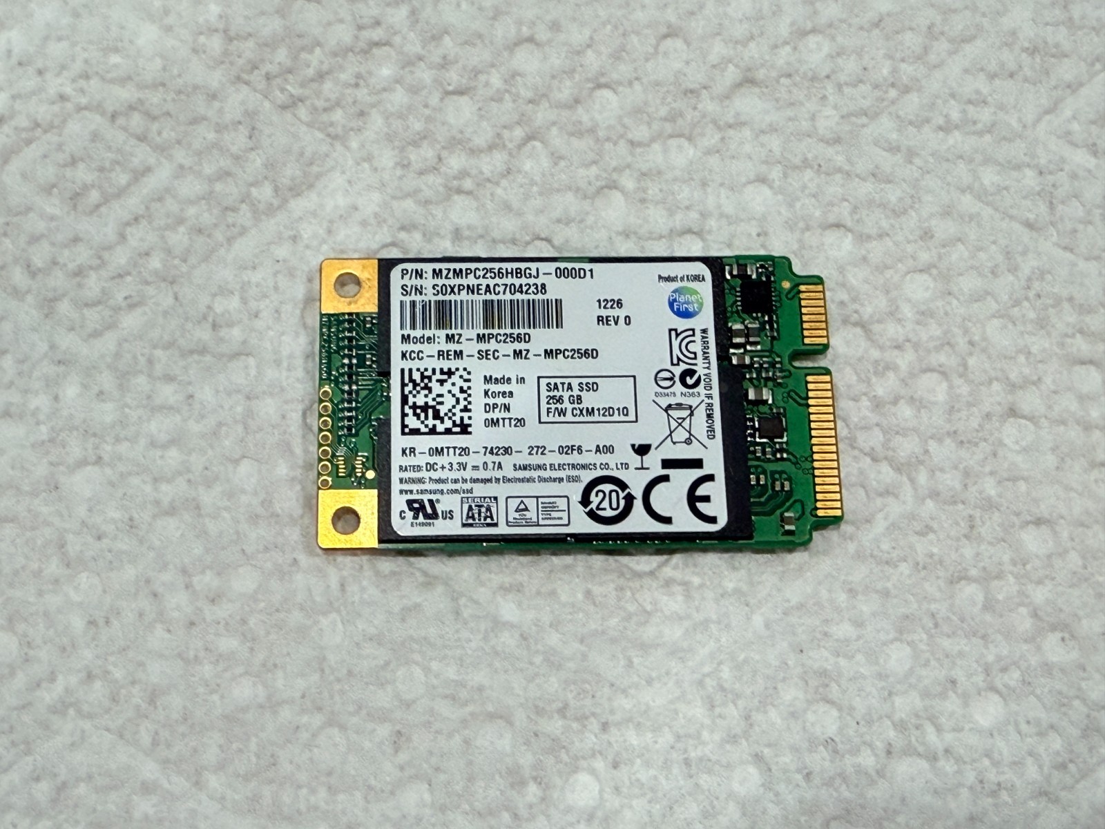DELL SAMSUNG 256GB MINI PCI-E SSD SOLID STATE DRIVE MZ-MPC256D  TESTED