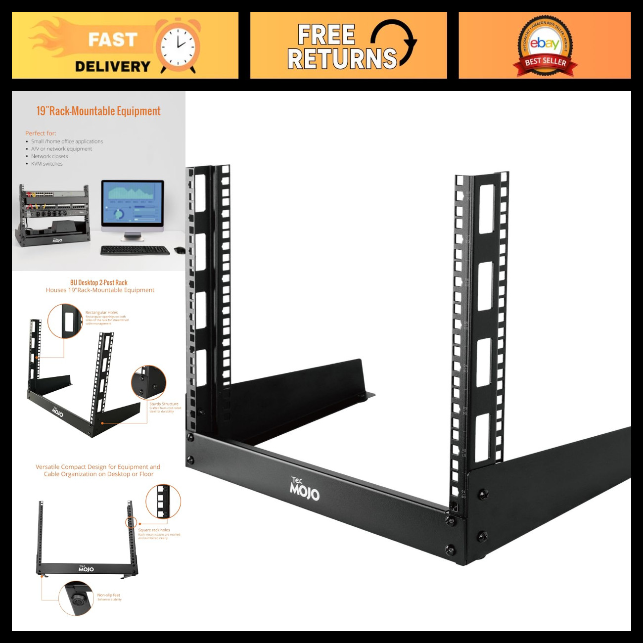 8U Desktop Server Rack - Open Frame 19" AV/Data/Audio/Studio Equipment Stand