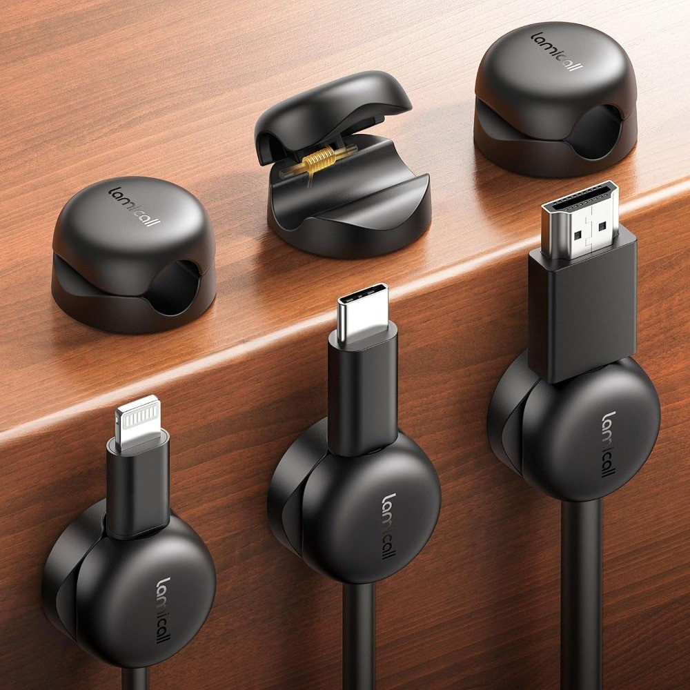 6 Pack Cable Clips, Compact Spring Cord Organizer Holder for Desk | Smaller,