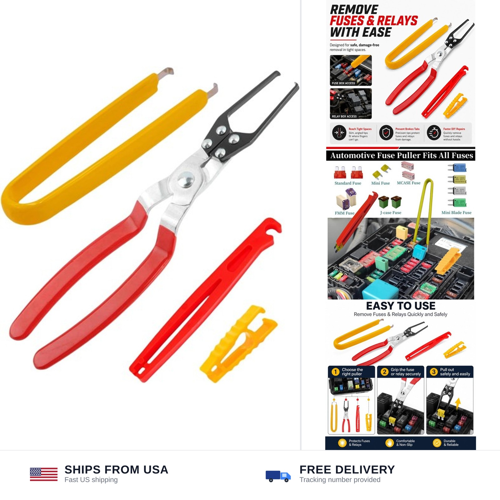 Fuse relay puller pliers 4-pack automotive tool stainless steel car vehicle