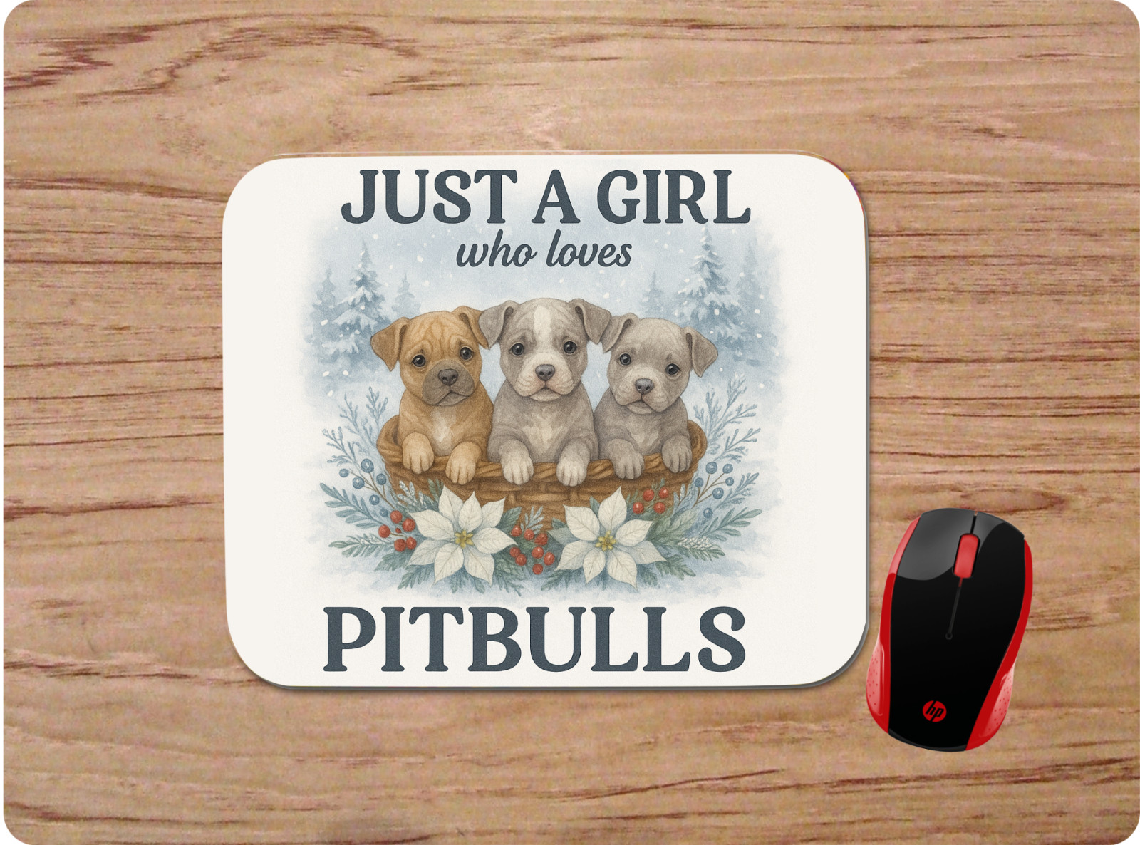 JUST A GIRL WHO LOVES PITBULLS DOG CUSTOM NEOPRENE NON-SLIP SOFT MOUSE PAD