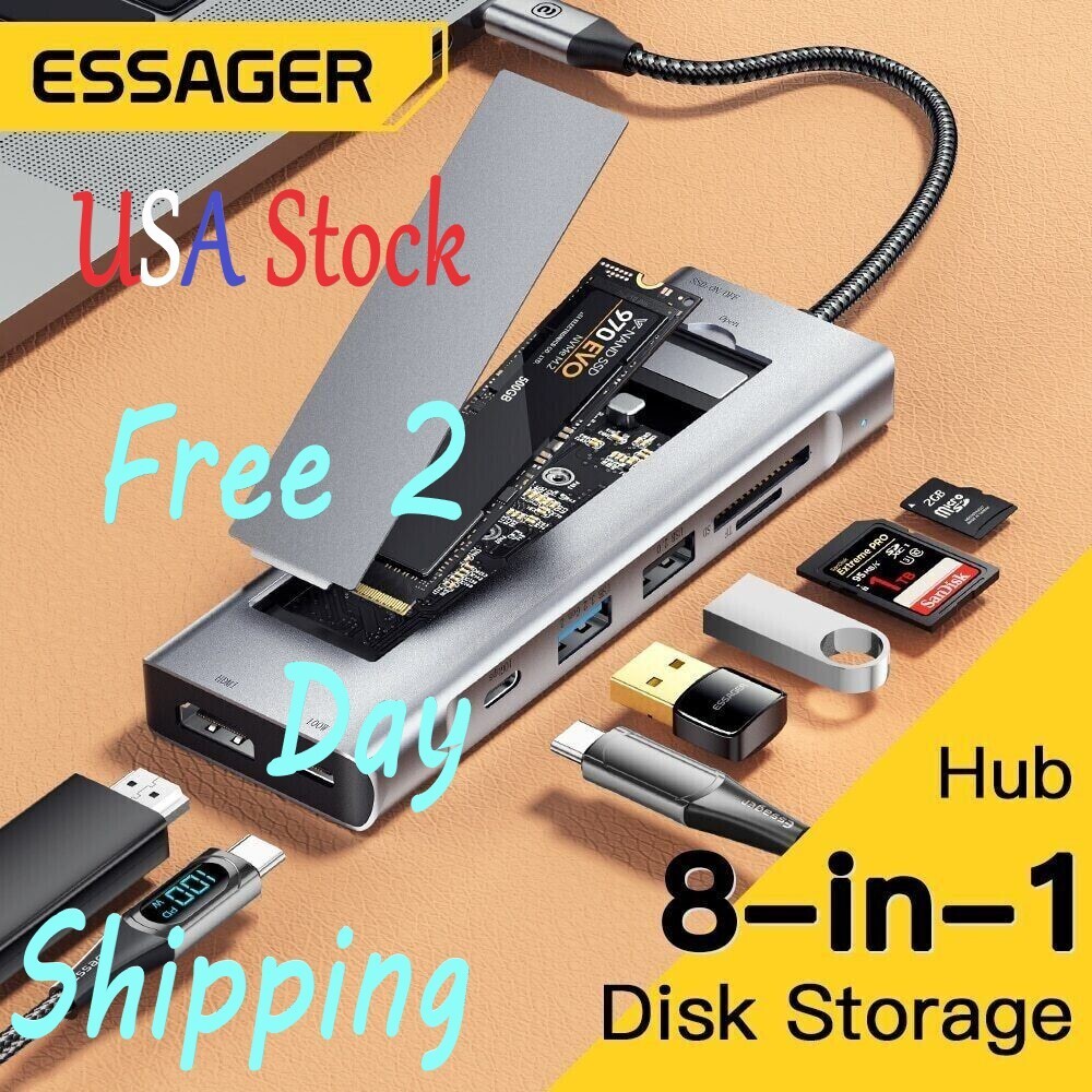 High Speed Docking Station- 100W Charging M.2 Enclosure 10GBPS 8-in-1 USB Hub
