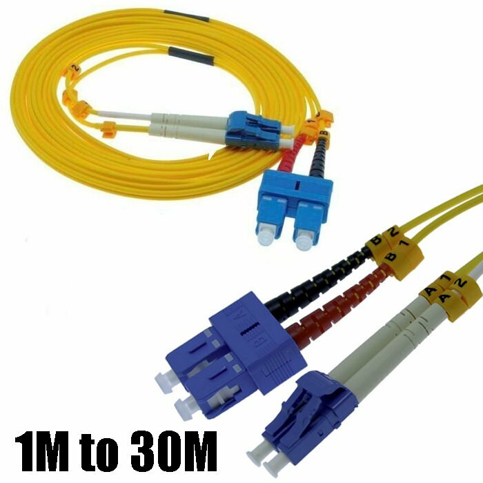 1 - 30M LC UPC to SC UPC Duplex Single Mode Fiber Optic OFNR Patch Cable Cord
