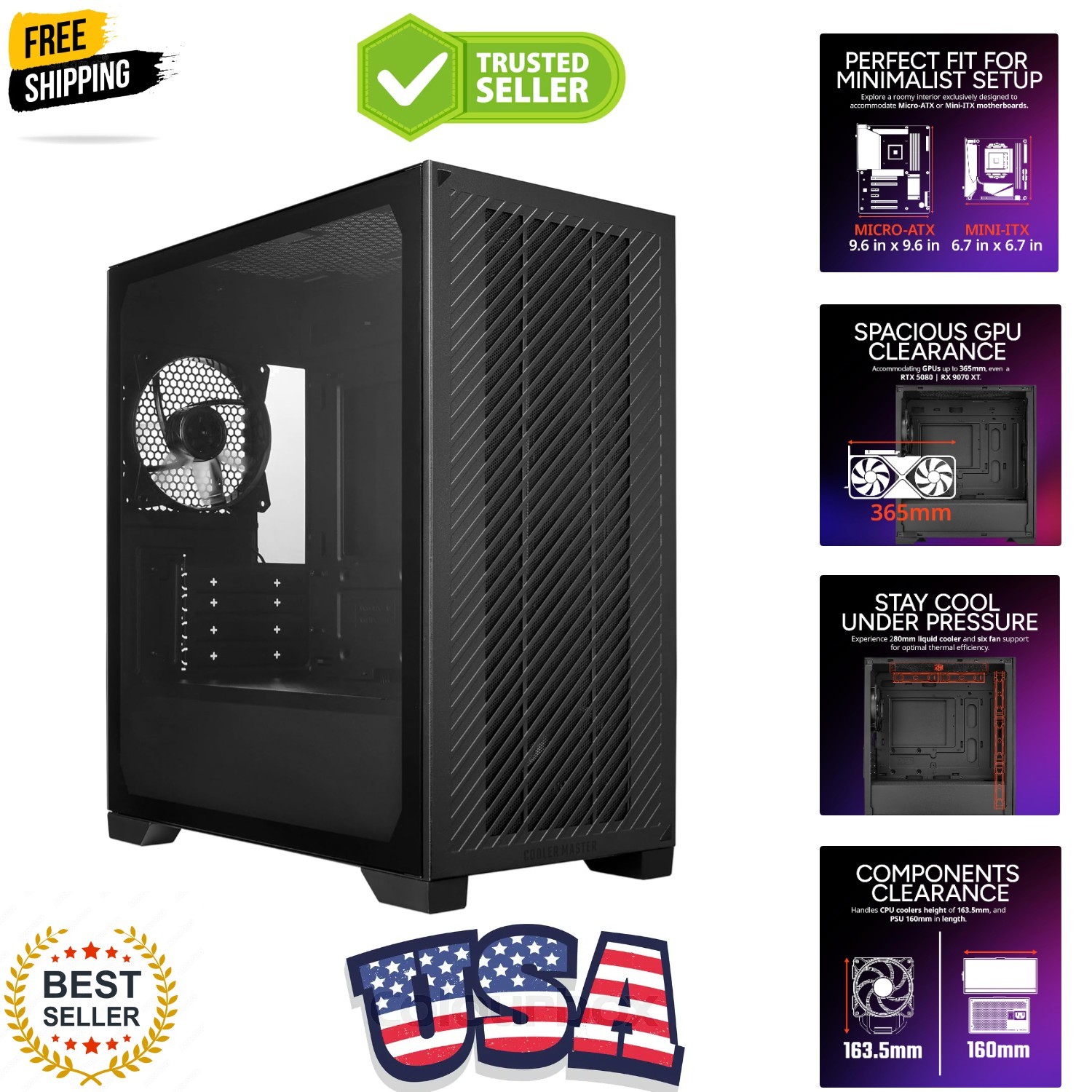 Elite 301 Lite Micro-ATX High Airflow Minimalist PC Case, 365mm GPU Max, Comp...