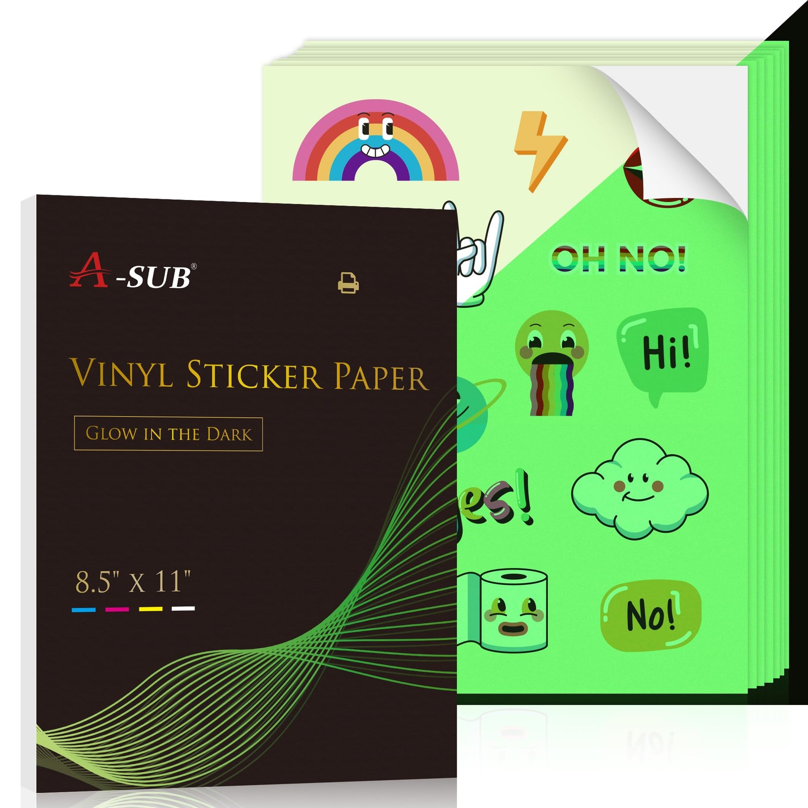 A-SUB Glow in the Dark Printable Vinyl Sticker Paper 8.5x11