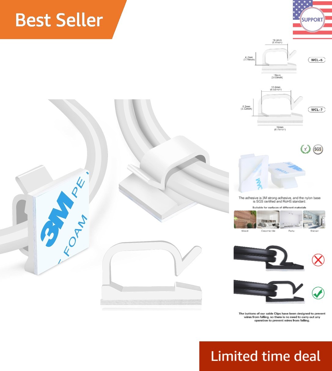 Self-Adhesive Cable Clips 60pcs - Clean & Easy Cable Management for All Surfaces