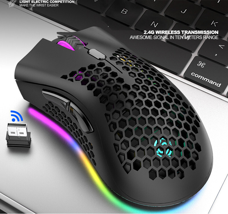 Rechargeable USB 2.4G Wireless RGB Light Honeycomb Gaming Mouse Desktop PC