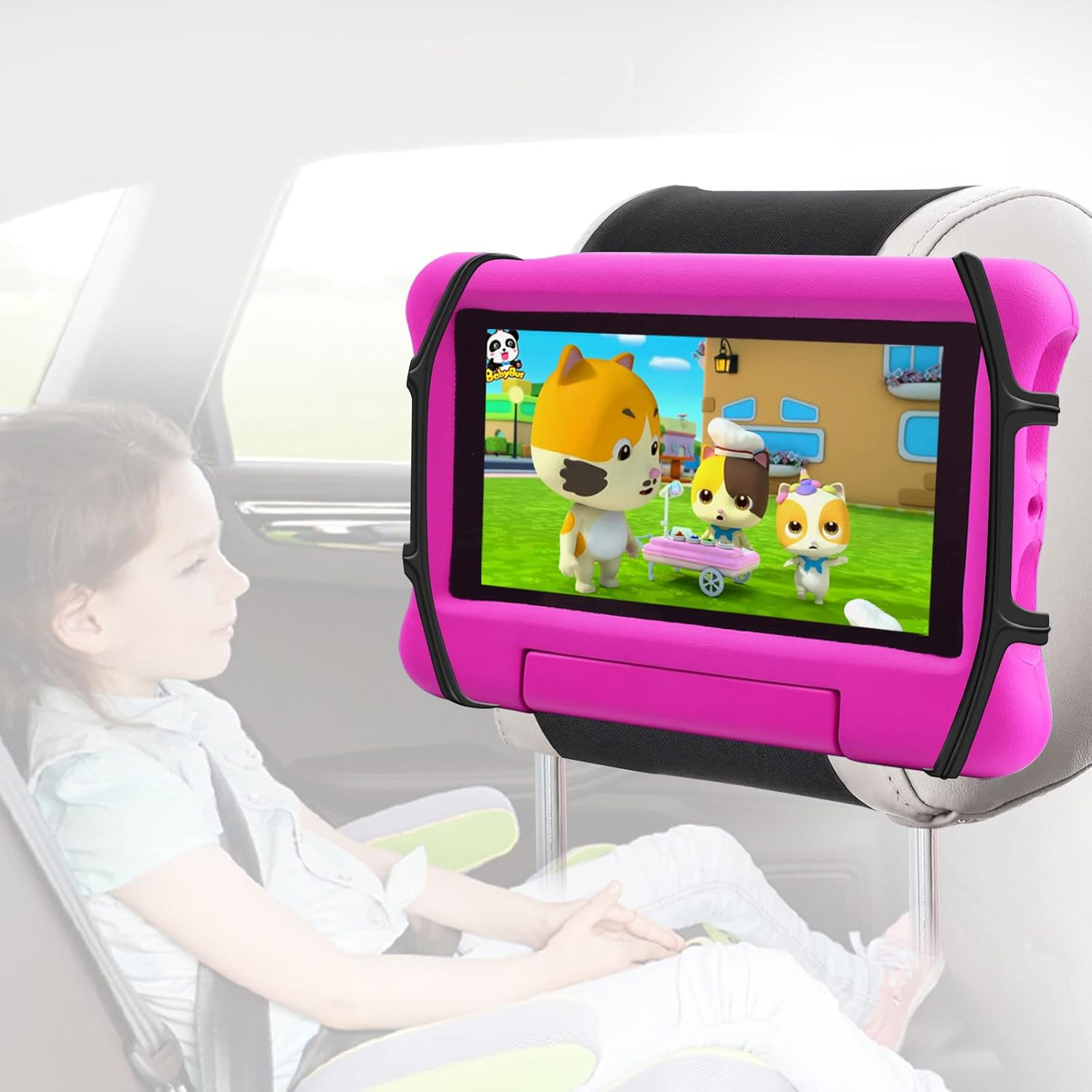 Car Tablet Holder,Car Headrest Mount Holder for Car Back Seat with Silicone Hold