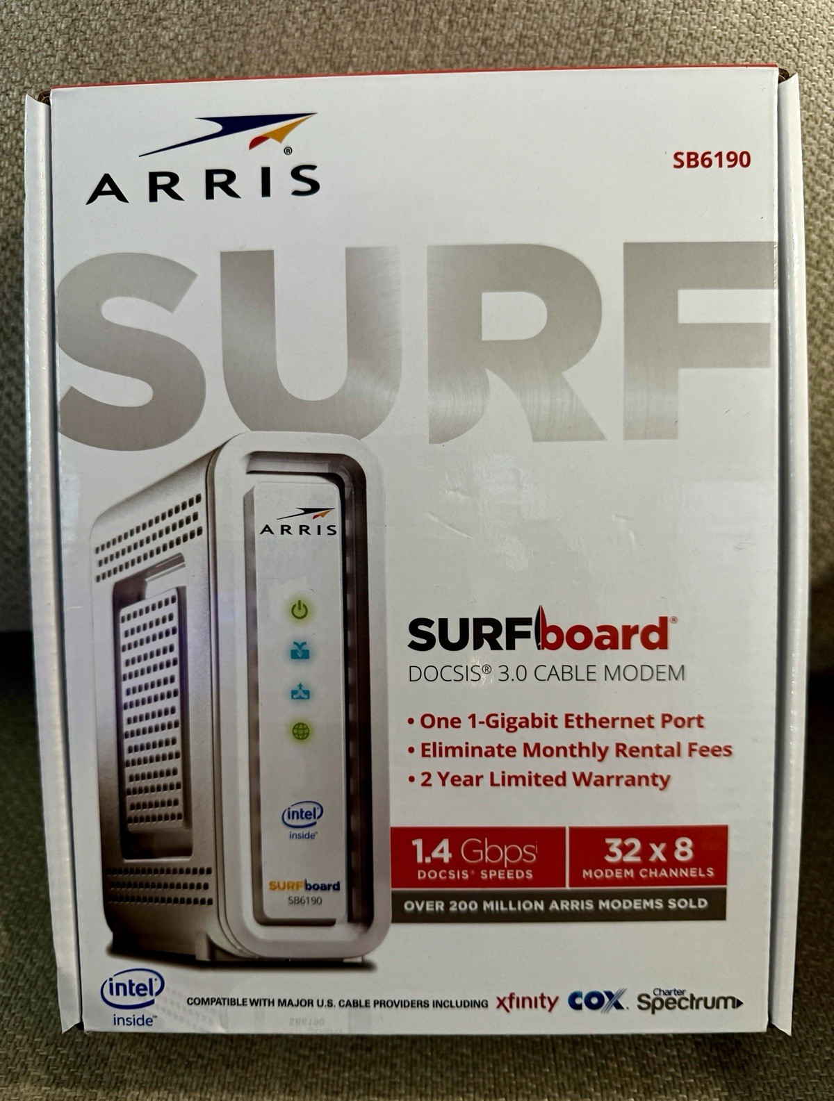 ARRIS SURFboard SB6190 DOCSIS 3.0 Cable Modem 32x8 1.4 Gbps 1x RJ-45