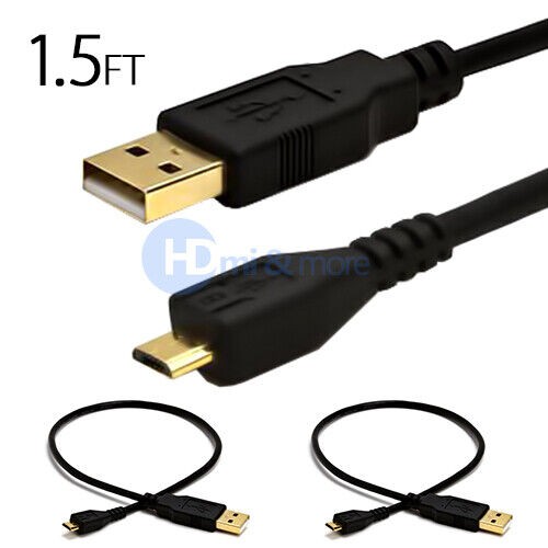 2x Micro USB Cable 1.5FT USB Micro B to A Data Transfer Charging Cord 1.5 Feet
