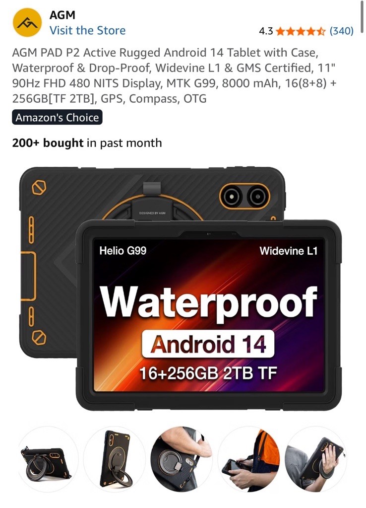 AGM PAD P2 Active Outdoor Rugged Tablet 16(8+8)GB+256GB 11'' 4G BROKEN READ