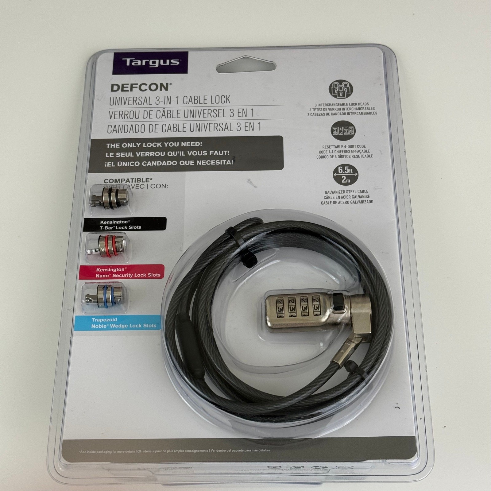 Targus Defcon Universal 3-in-1 Cable Lock Laptop / Notebook Lock New Sealed