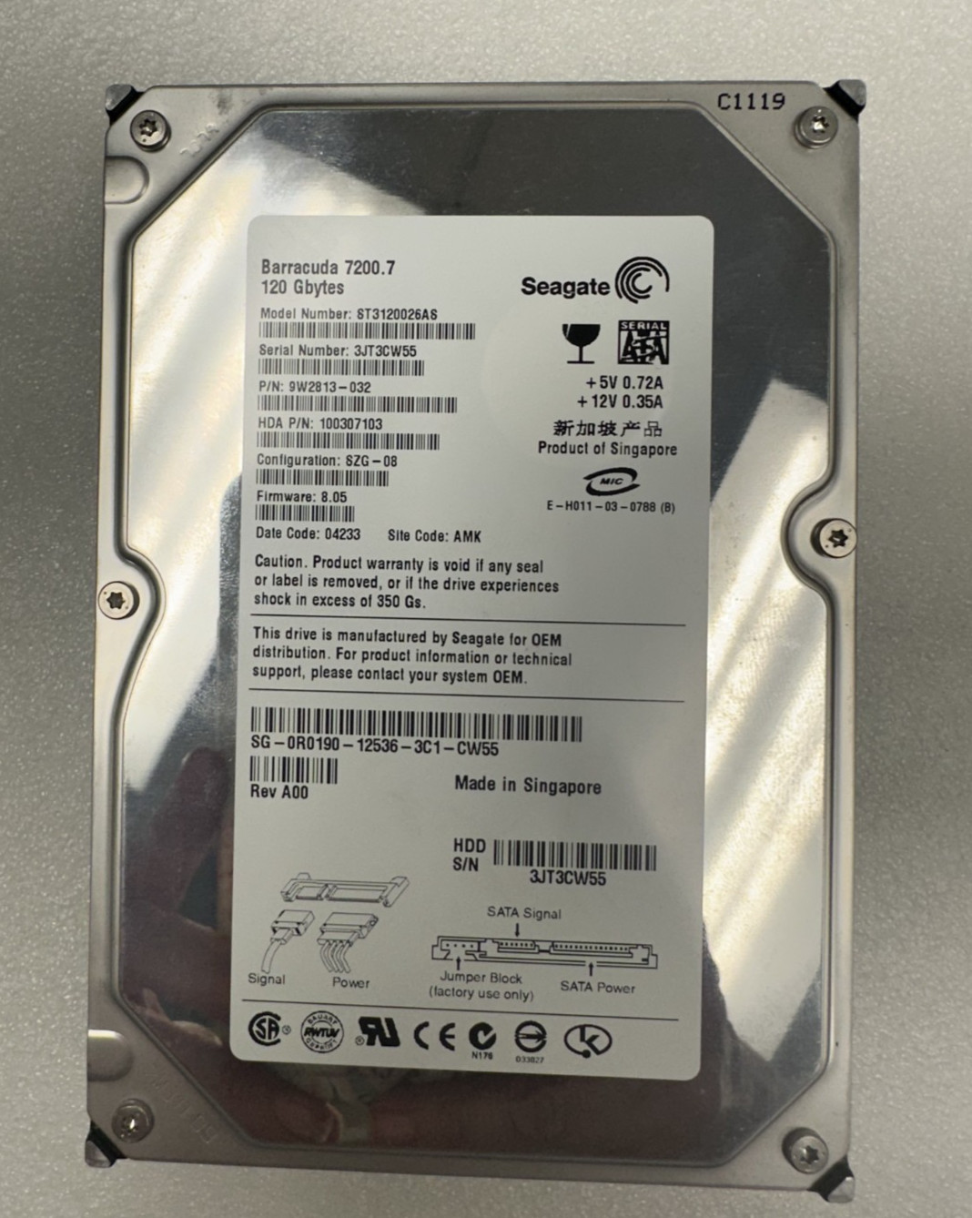 Seagate Barracuda  120GB,Internal,7200 RPM,3.5" (ST3120026AS)