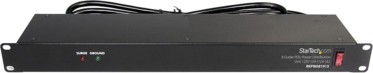 StarTech.com 8 Outlet Horizontal 1U Rack Mount PDU 8 Outlets | 15A, Black 