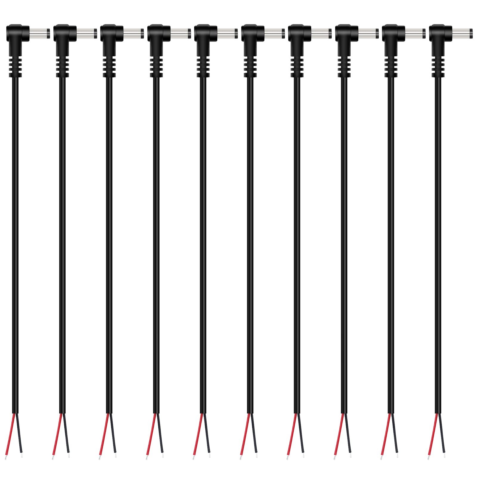 DC Power Pigtail Cable, 10-Pack 5.5mm x 2.5mm 90 Degree Right Angle DC Barrel Ma