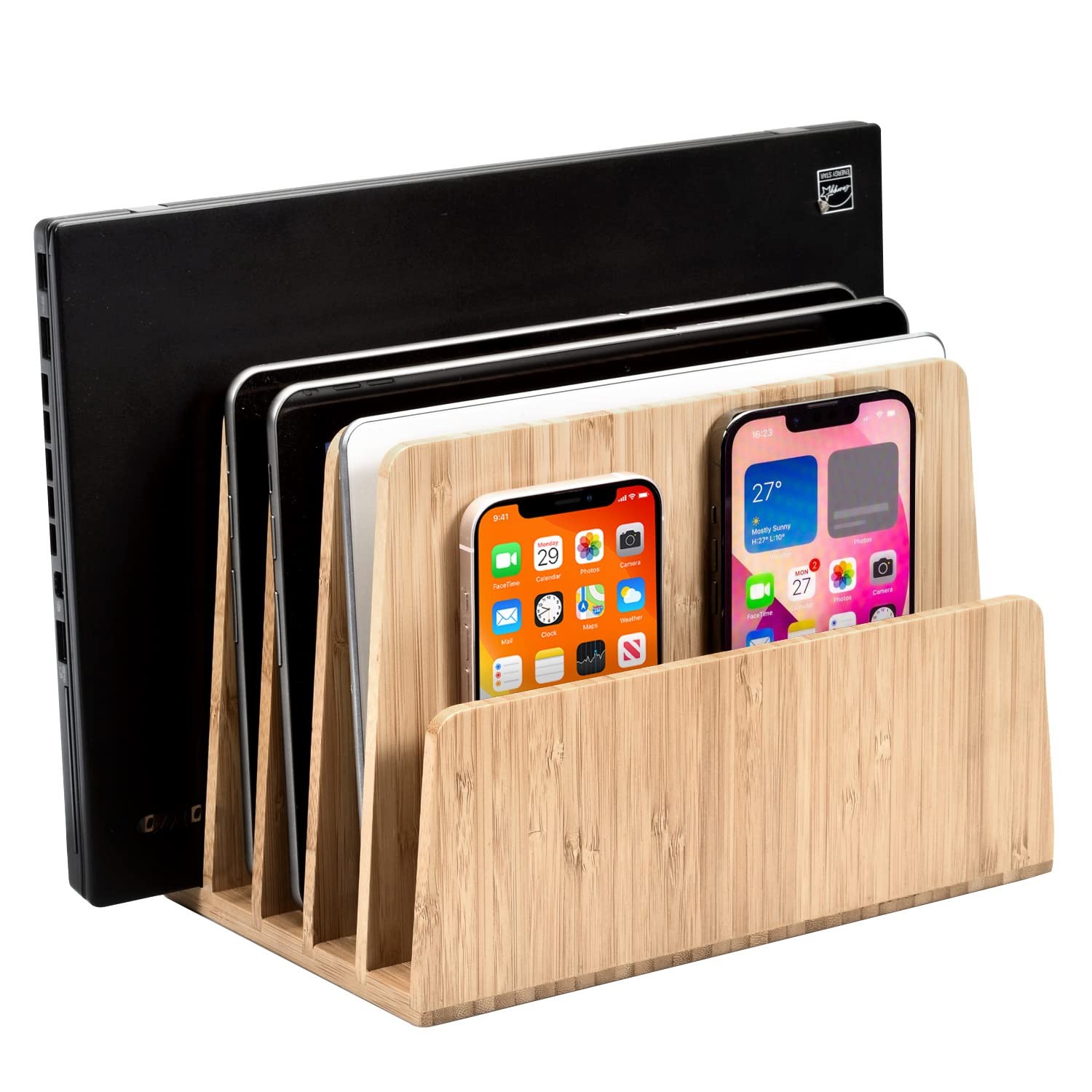 Bamboo Multi Device Organizer for Smartphones, Tablets and Laptops, 5 Slots