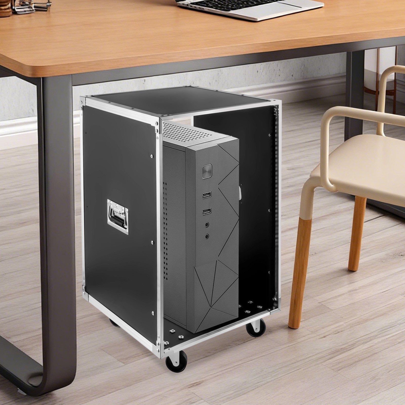 16U Open Frame Server Rack Rolling 19in Network Data Rack 4 Post with Casters