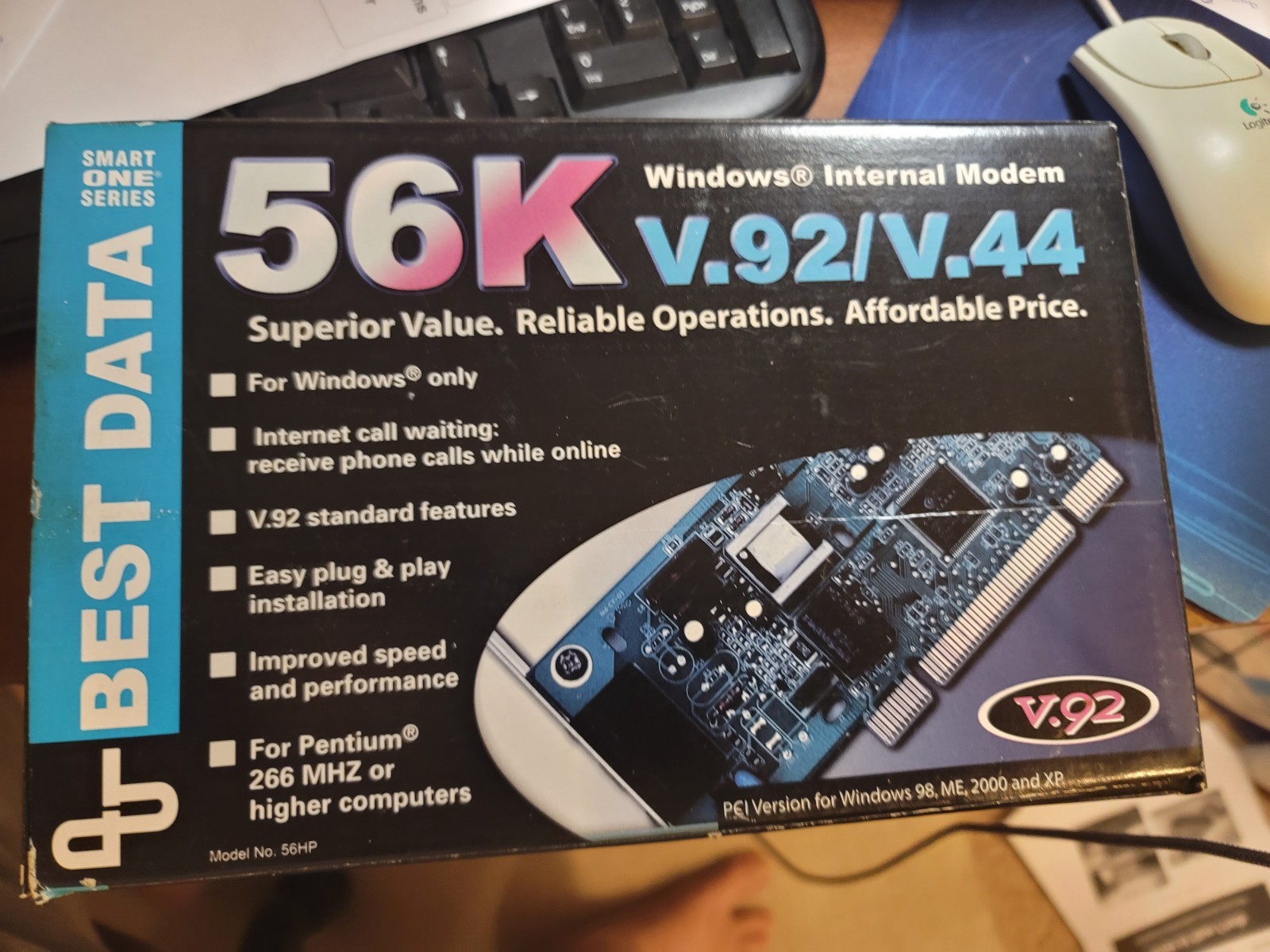 New Vintage Best Data 56K Internal PCI Modem V.92/V.44 Model 56HP Boxed w/ CD