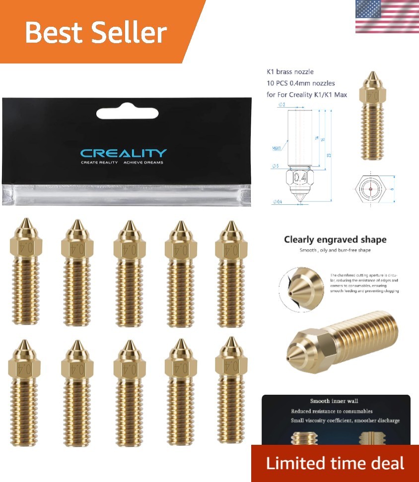 Creality 10PCS K1 Brass Nozzles Kit, 3D Printer 10PCS High Speed 0.4mm Nozzle...