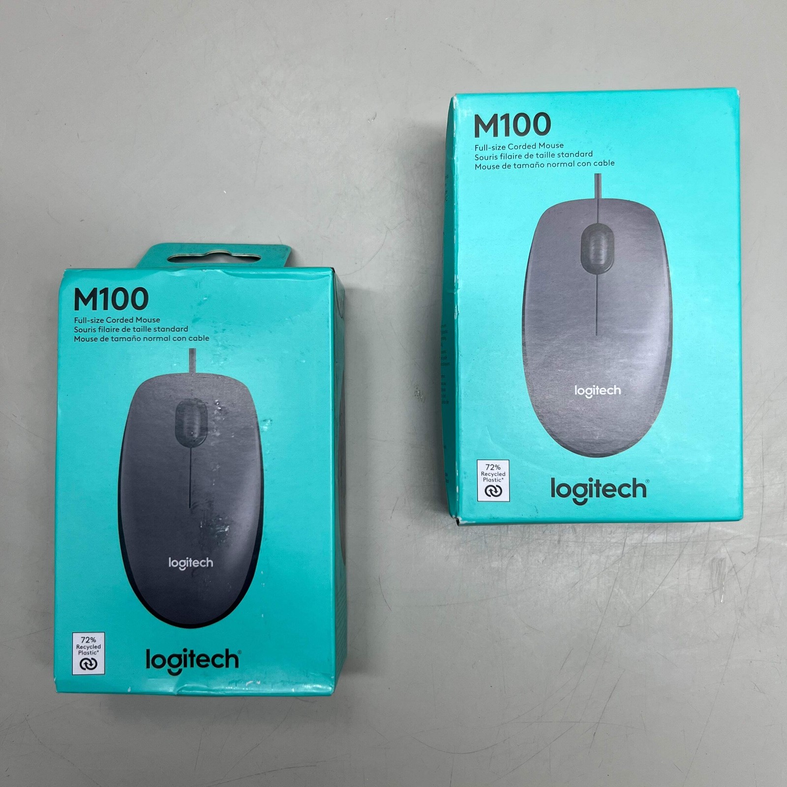 LOGITECH Full-Size USB Wired Mouse (2-Pack) 4.5" x 2.5" Black M100