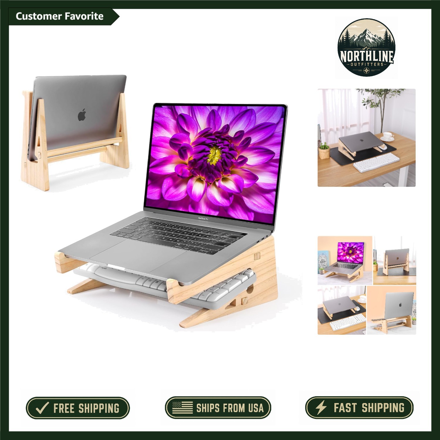 Minimalist Walnut Laptop Stand with Keyboard Storage for Stylish Workspaces