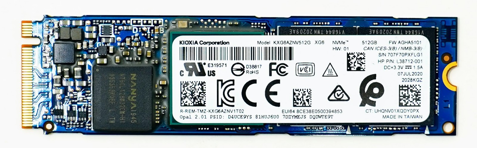 Kioxia XG6 512GB M.2 SSD PCIe NVMe M2 SSD DKXG60ZNV512G HP PN L38712-001