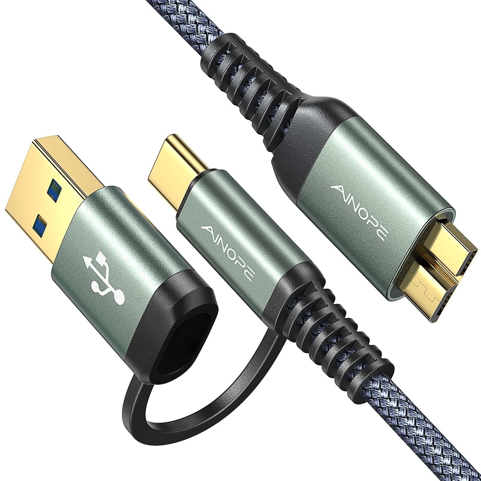 AINOPE USB C to Micro B Cable 10Gbps External Hard Drive Cord Braided