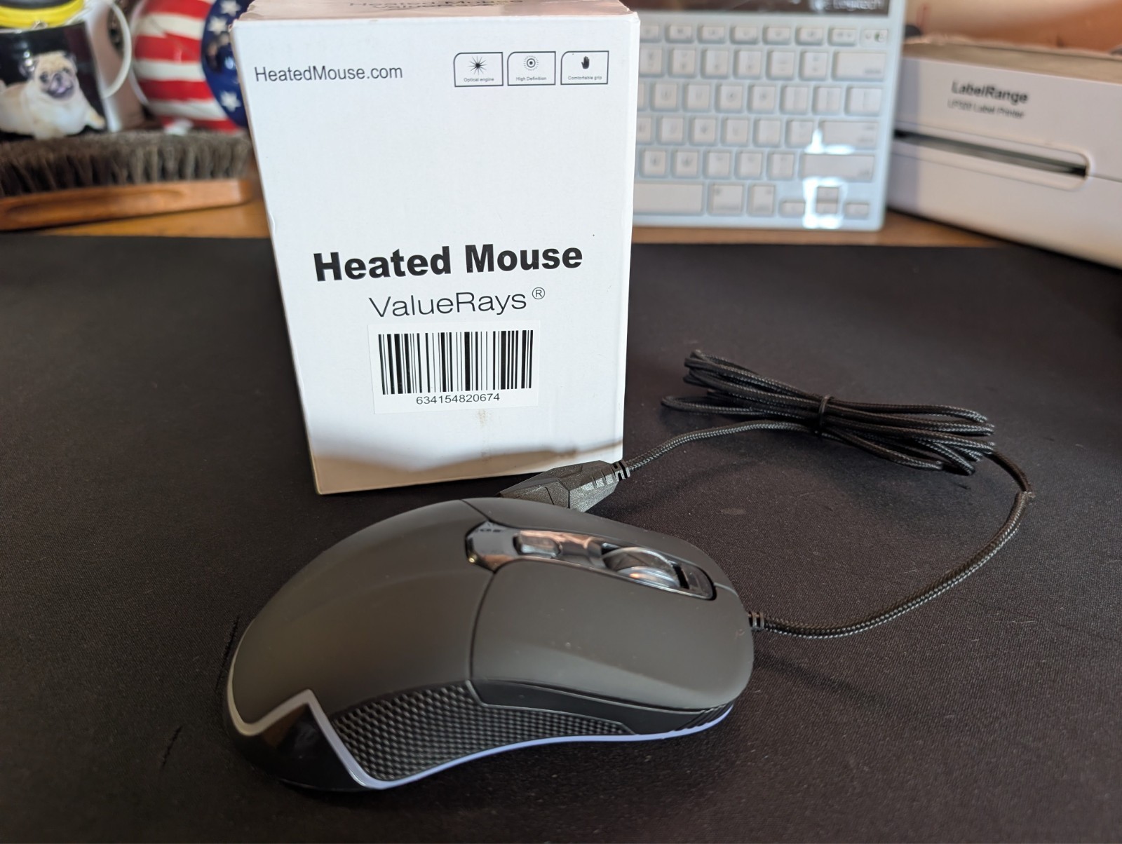 ValueRays Heated USB Computer Mouse Ergonomic Optical Mouse PC Mac Black
